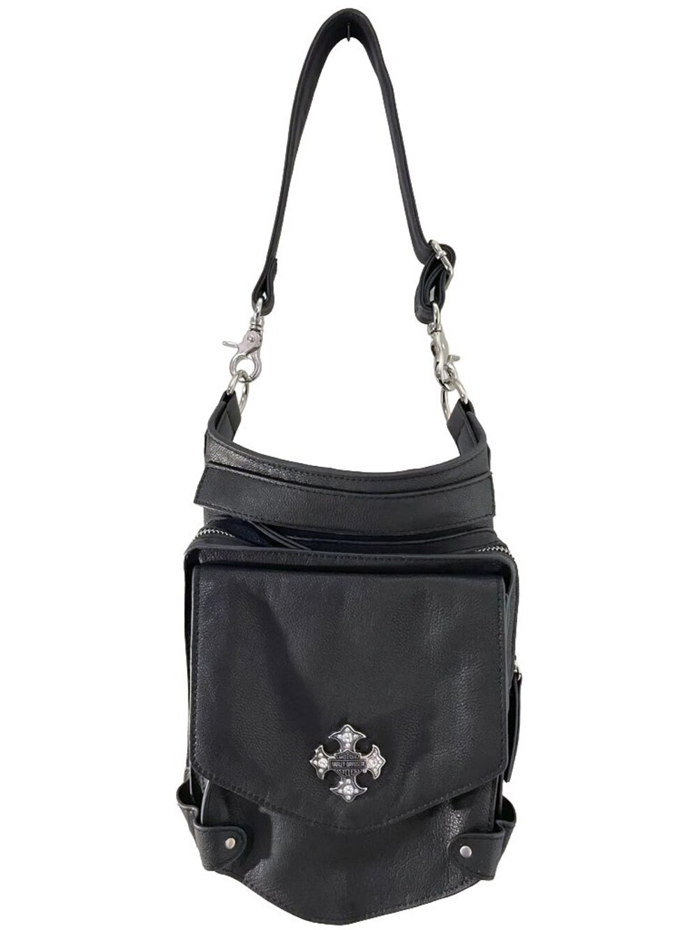 Harley Davidson Black Leather Hip Bag with Cross Logo